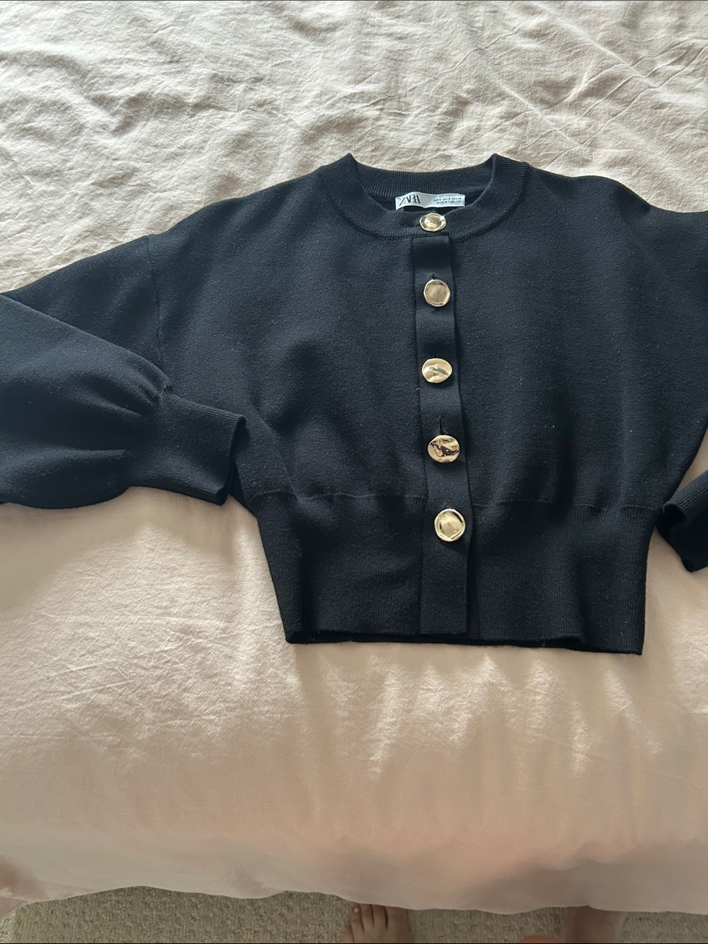 Zara Black Cropped Cardigan with Gold Buttons